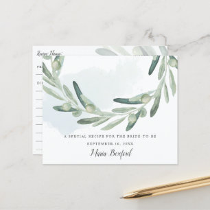 Elegant Olive Sprig Bridal Shower Recipe Card