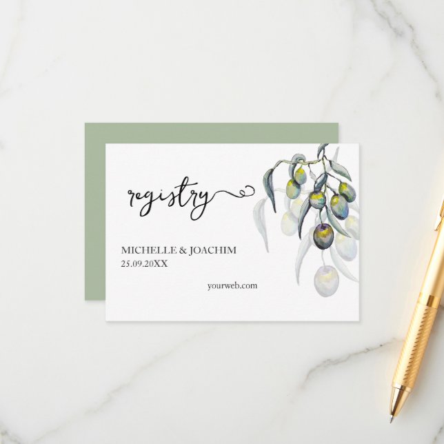 Elegant Olive Watercolor Art Enclosure Card (Front/Back In Situ)