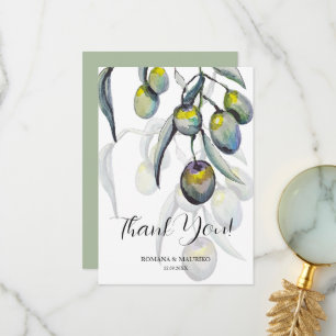 Elegant Olive Watercolor Illustration Thank You Card