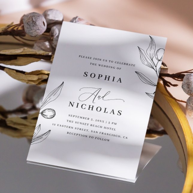 Elegant Olive Wedding | Botanical Photo + QR Code Invitation (Creator Uploaded)