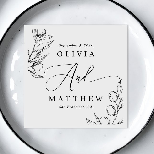 Elegant Olive Wedding | Minimalist Delicate Script Napkin (Creator Uploaded)