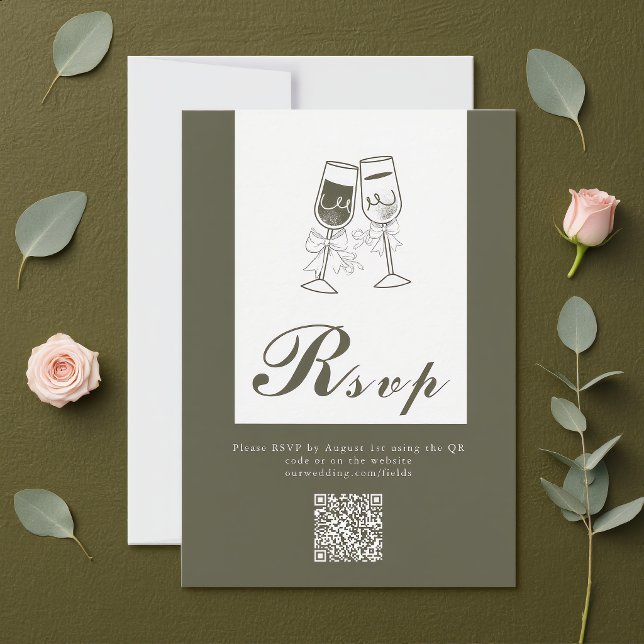 Elegant Olive wood Green QR Code Wedding RSVP Card (Creator Uploaded)