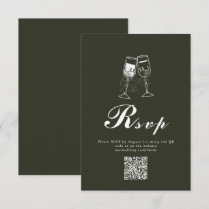 Elegant Olive wood Green QR Code Wedding RSVP Card