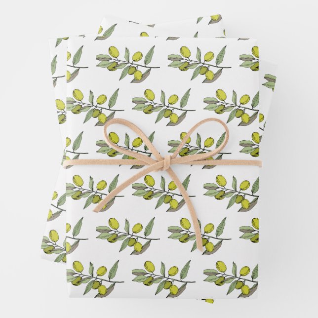 Elegant Olives Wrapping Paper Sheet (In situ)
