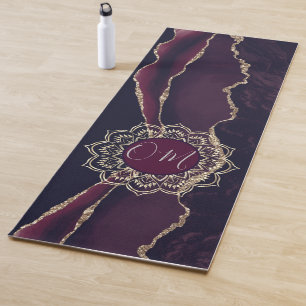 Elegant OM Mandala on Purple Marble Gold Agate Yoga Mat
