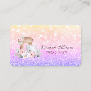 Elegant Ombre Bokeh Gold Glitter Mixer Flowers Business Card