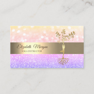 Elegant Ombre Bokeh Gold Tree Yoga Instructor Business Card