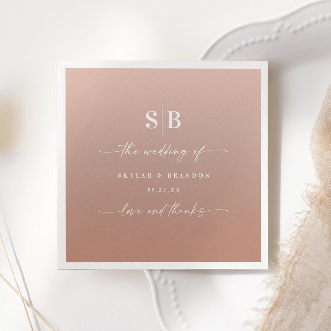 Elegant Ombre Clay & Pink Monogrammed Wedding Napkin (Creator Uploaded)