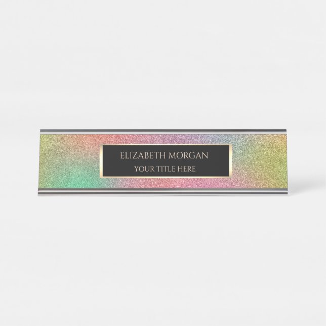 Elegant Ombre Colourful Glitter Frame Desk Name Plate (Front)