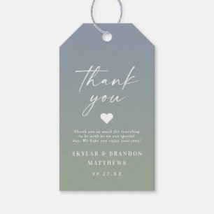 Elegant Ombre Dusty Blue & Green Wedding Thank You Gift Tags