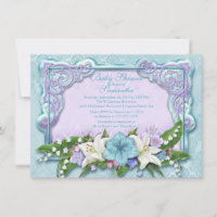 Elegant Ombre Floral Blue Baby Shower Invitation