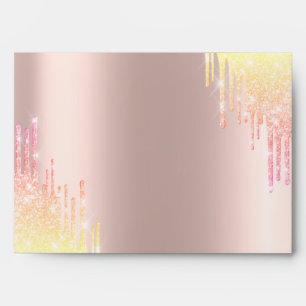 Elegant Ombre Glitter Bokeh Drips Rose Gold Envelope