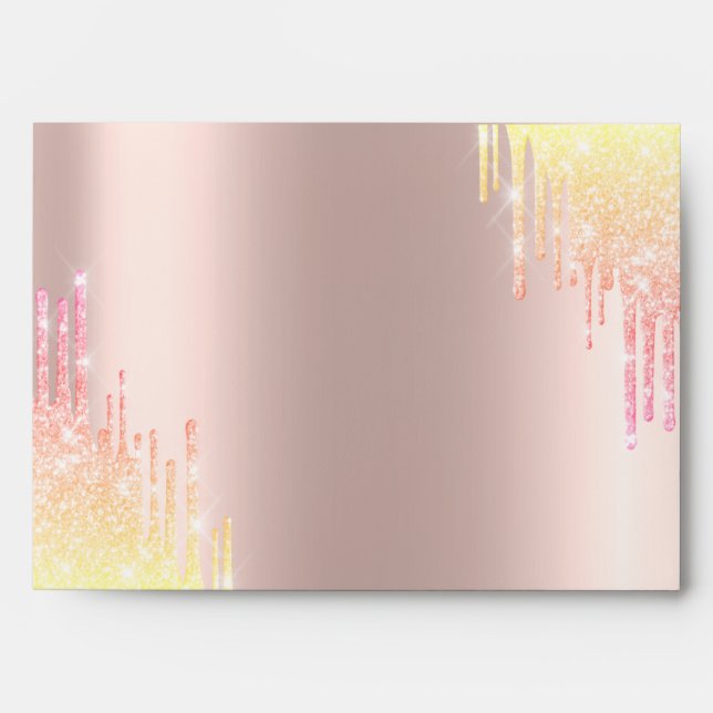 Elegant Ombre Glitter Bokeh Drips Rose Gold Envelope (Front)