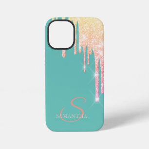 Elegant Ombre Glitter Drips Mint Green iPhone 12 Mini Case