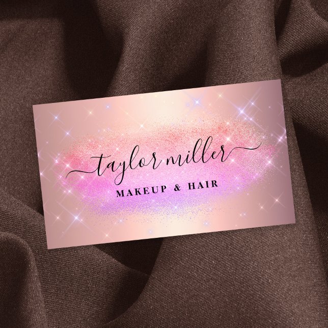 Elegant ombre glitter makeup & hair metallic business card (Creator Uploaded)