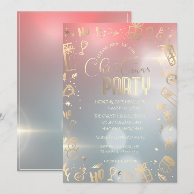Elegant Ombre Gold Company Christmas Party Invitation (Front/Back)
