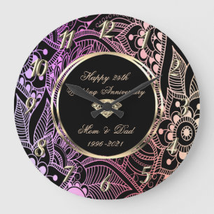 Elegant Ombre Mandala 25th Wedding Anniversary Large Clock