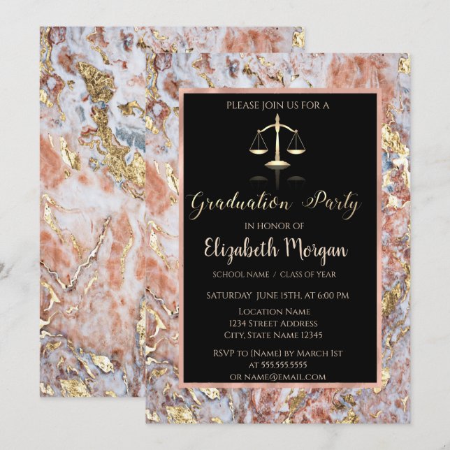 Elegant Ombre Marble Law School Graduation Party Invitation (Front/Back)