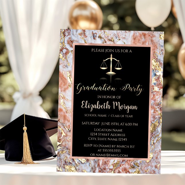 Elegant Ombre Marble Law School Graduation Party Invitation (Creator Uploaded)