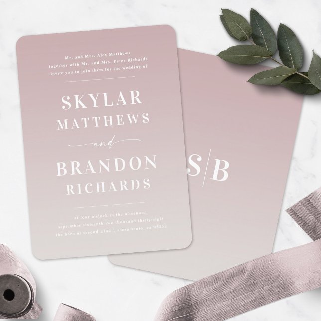 Elegant Ombre Mauve & Ivory Semi Formal Wedding Invitation (Creator Uploaded)