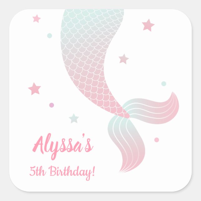 Elegant Ombre Mermaid Tail Girls Party Stickers (Front)