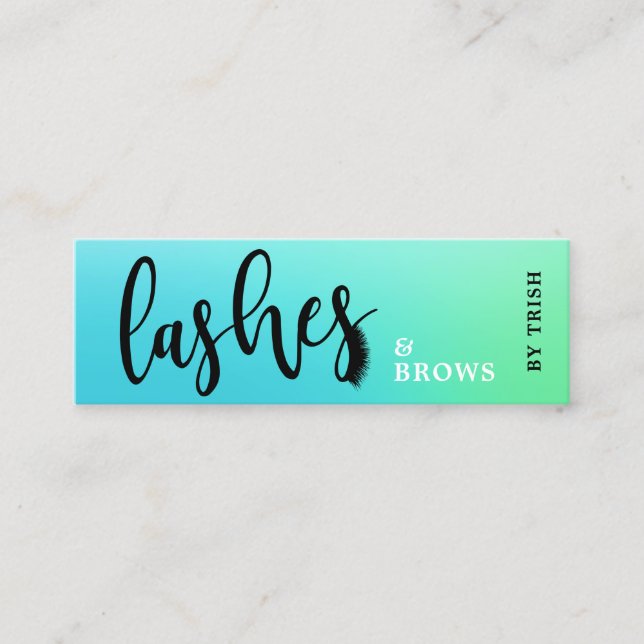 Elegant ombre mint lashes & brows handwritten mini business card (Front)