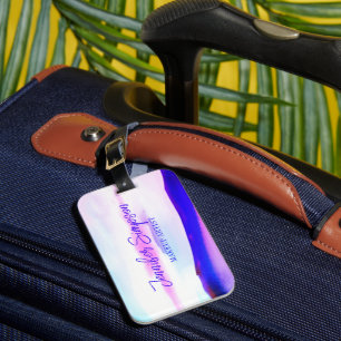 Elegant Ombre Pink and Purple Abstract Typography Luggage Tag