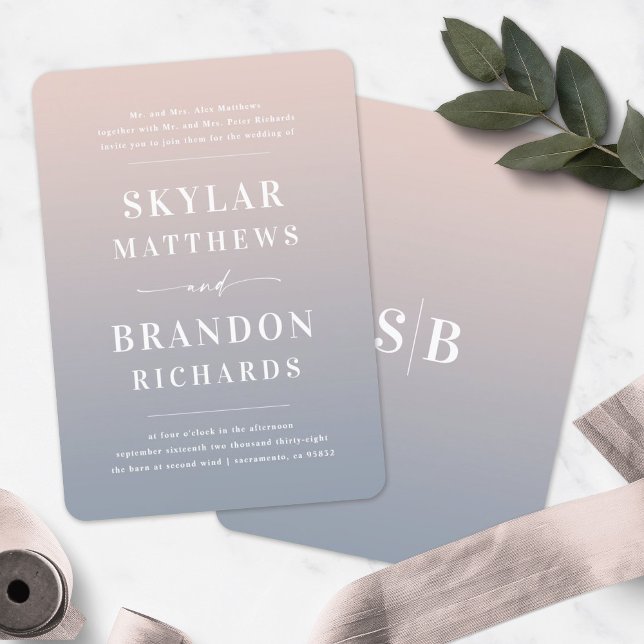 Elegant Ombre Pink & Blue Semi Formal Wedding Invitation (Creator Uploaded)