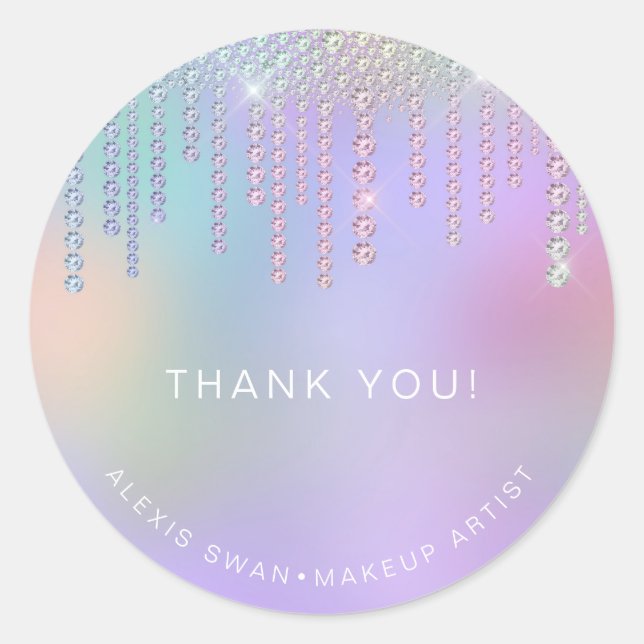 Elegant ombre pink & mint diamonds makeup artist classic round sticker (Front)