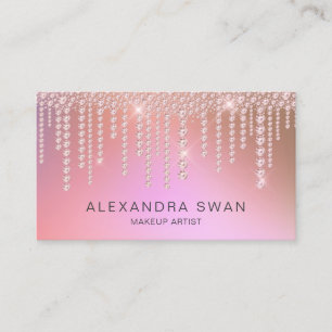 Elegant ombre pink & purple diamonds makeup artist business card