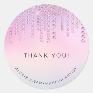 Elegant ombre pink & purple diamonds makeup artist classic round sticker