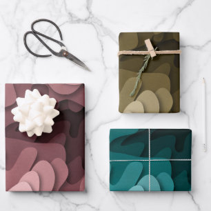 Elegant Ombre Pink, Turquoise and Brown Waves Wrapping Paper Sheet