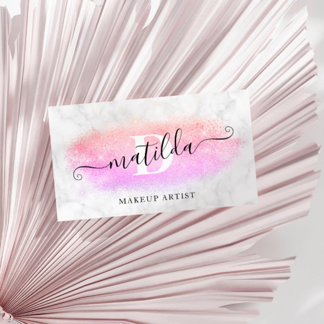 Elegant ombre purple glitter marble makeup artist business card (Creator Uploaded)