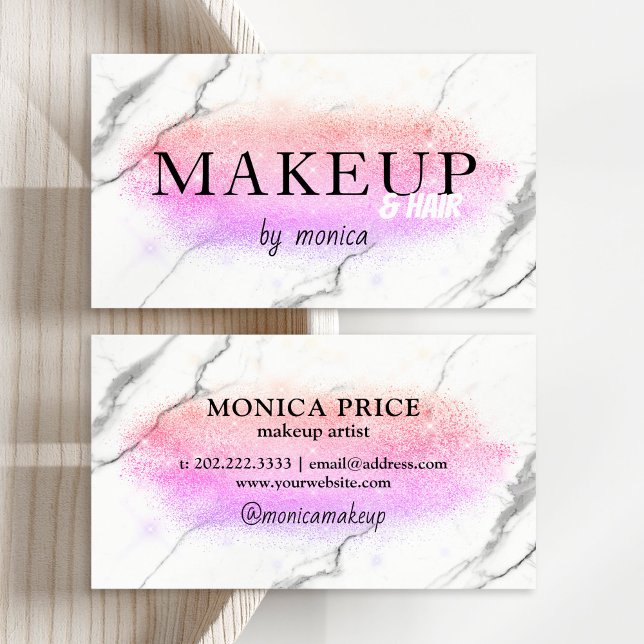 Elegant ombre purple glitter marble makeup & hair business card (Creator Uploaded)