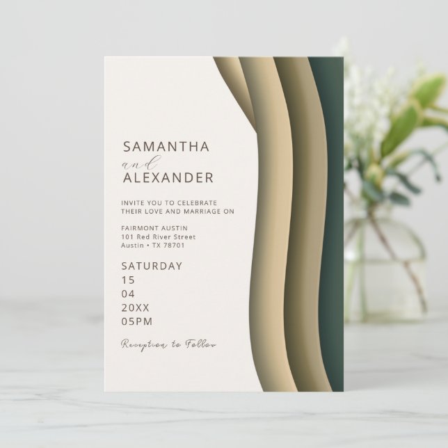 Elegant Ombre Retro Stripe Casual Backyard Wedding Invitation (Standing Front)