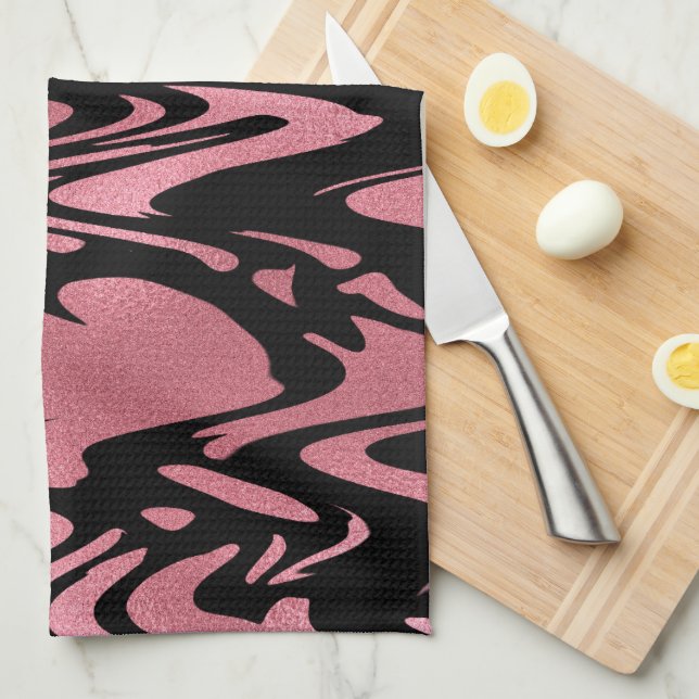 Elegant Ombre Rose Gold Glitter with Monogram Tea Towel (Quarter Fold)