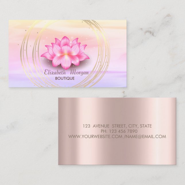 Elegant Ombre Rose Gold,Gold Circles Lotus Business Card (Front/Back)