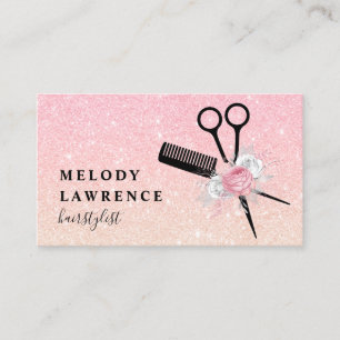 Elegant ombre rose gold scissors comb hairstylist business card