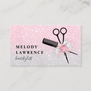 Elegant ombre rose gold scissors comb hairstylist business card