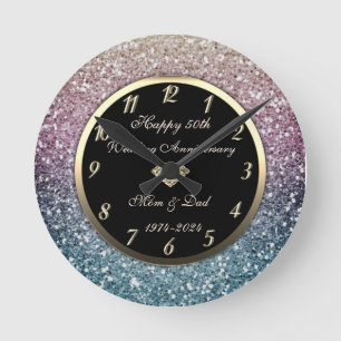 Elegant Ombre Sequins 50th Wedding Anniversary Round Clock