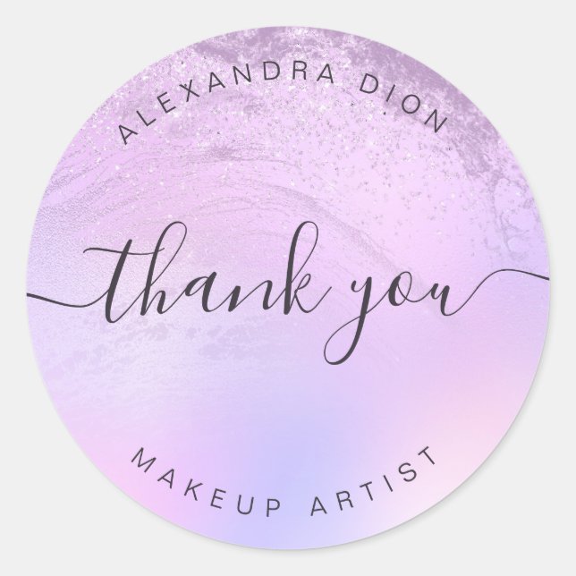 Elegant ombre violet glitter marble makeup artist classic round sticker (Front)