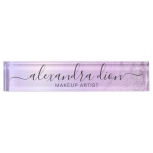 Elegant ombre violet glitter marble makeup artist nameplate