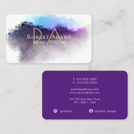 Elegant Ombre Watercolor Abstract Monogrammed Business Card
