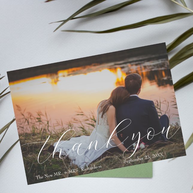 Elegant One Photo Modern Script Wedding Thank You  Card (Creator Uploaded)