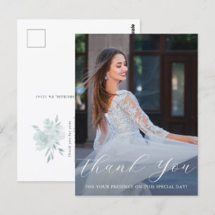 Elegant One Photo Quinceanera Blue Floral Script Postcard