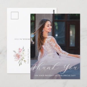 Elegant One Photo Quinceanera Pink Floral Script Postcard