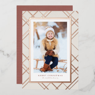 Elegant one photo rose gold modern Christmas Foil Holiday Card