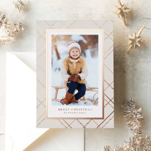 Elegant one photo rose gold modern Christmas Foil Holiday Card
