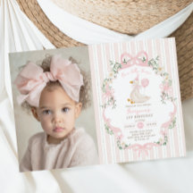 Elegant One Silly Goose Pink Bow Girl 1st Birthday
