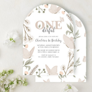Elegant Onederful Butterfly Floral 1st Birthday  Invitation